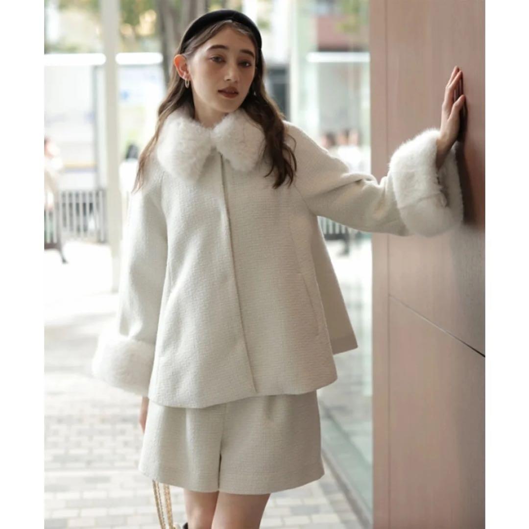 Rirandture ツィードファー衿ショートコート - メルカリ
