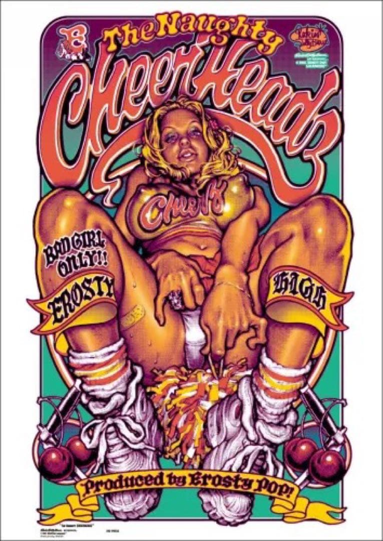 ロッキンジェリービーン シルクスクリーンプリント　チアヘッズ　B2 サイズ Rockin JellyBean Devil's Cheerleaders ポスター 額付① / シルク