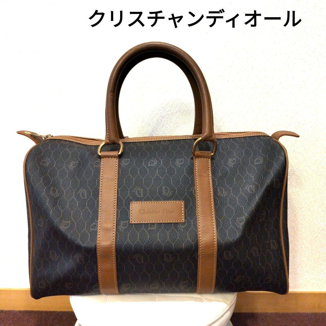 クリスチャン/ディオール ボストンバッグ ハニカム柄 Hexagonロゴ PVC