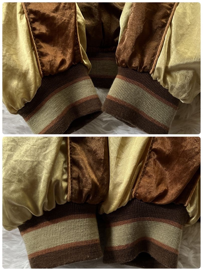 スカジャン ハワイ 刺繍 Aloha Hawaii 光沢ブラウン Mサイズ 中綿