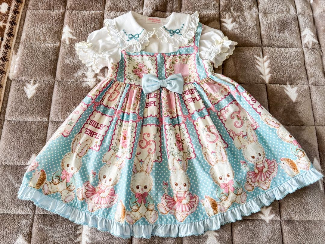 shirleytempleうさぎハンカチプリントジャンパースカート＆ブラウス90