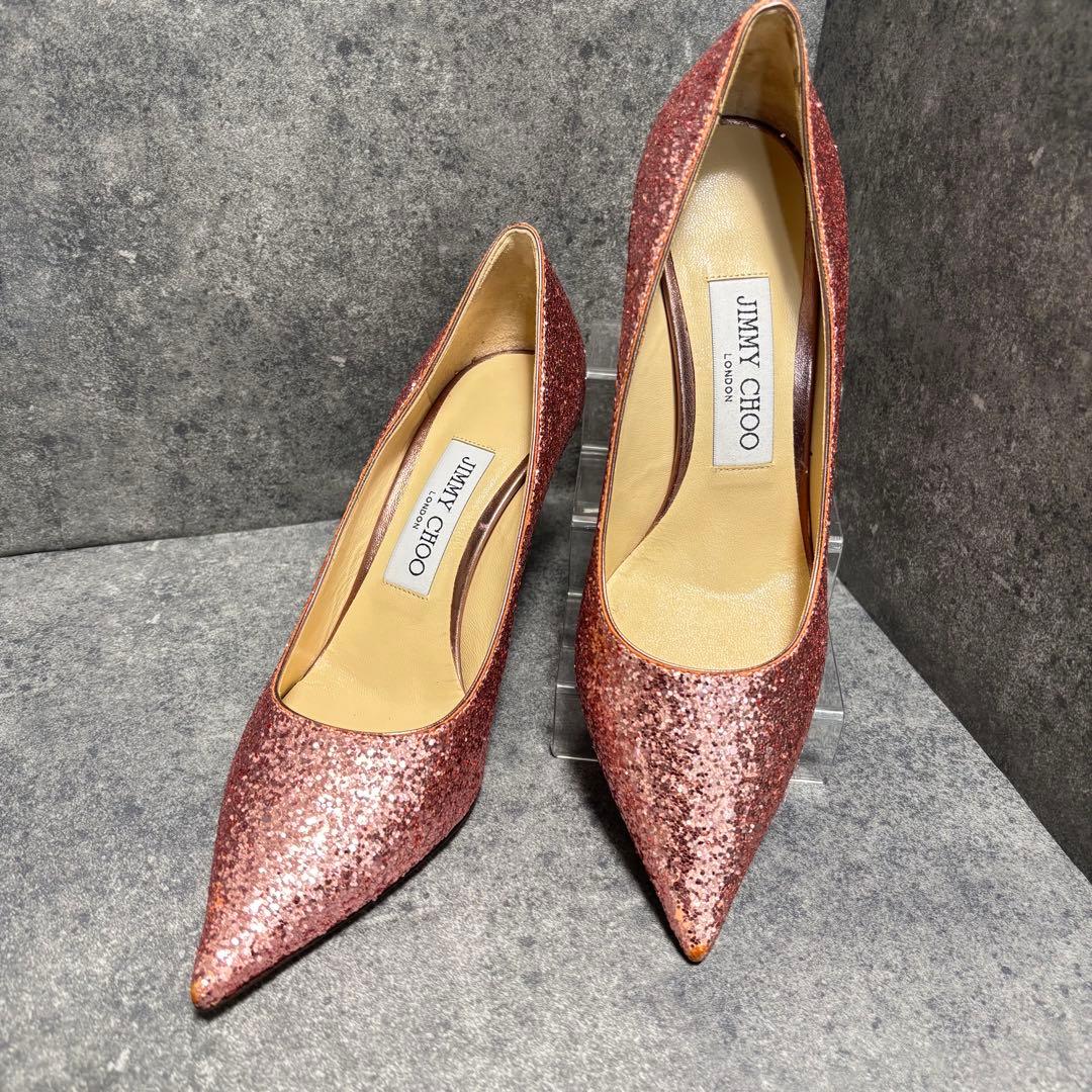 箱・袋付未使用】ジミーチュウ グリッターパンプス ピンクゴールド