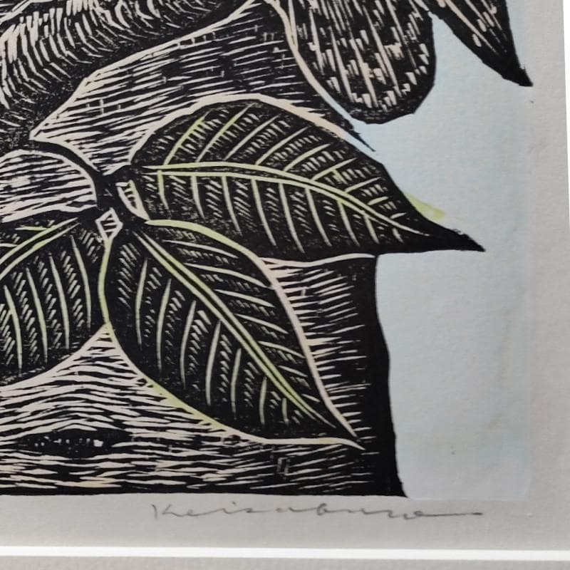 ☆手島圭三郎☆「ふくろうと少女、花」木版画 全紙サイズ 未使用額