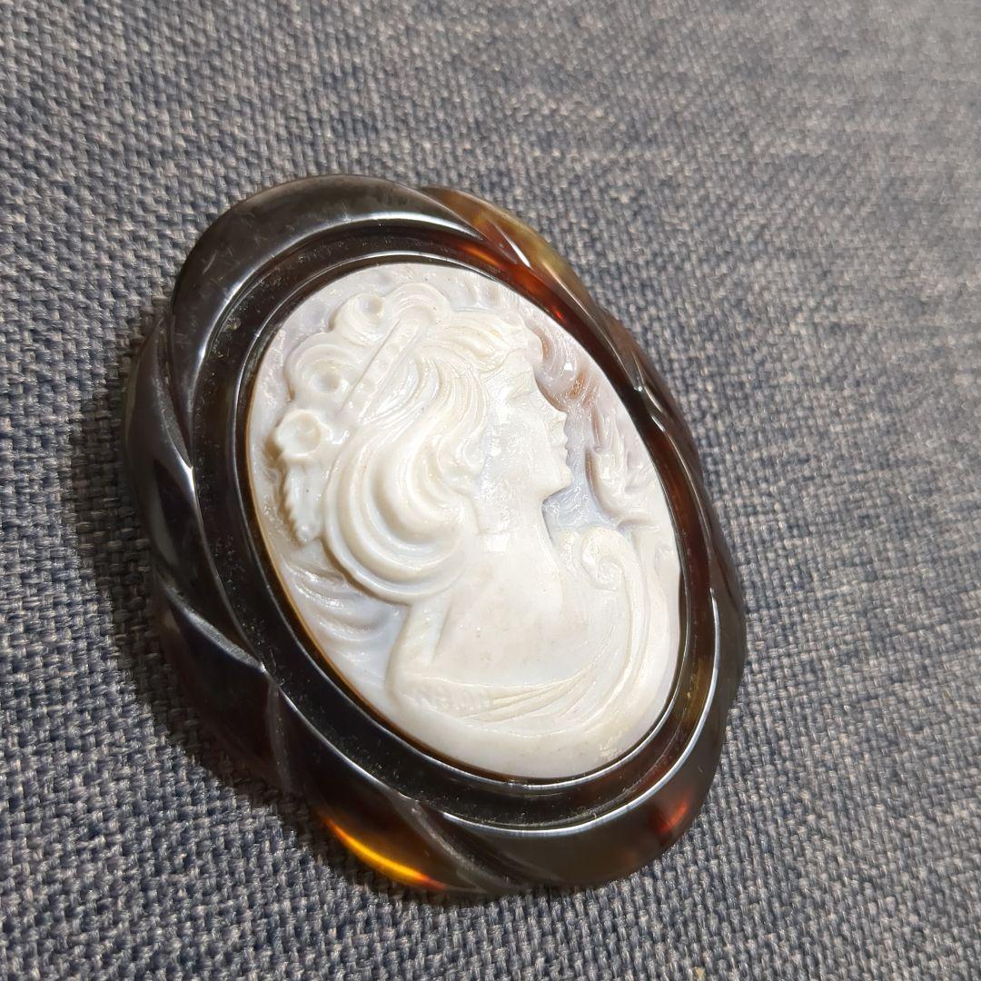 K18 べっ甲 カメオ ブローチ ヴィンテージ