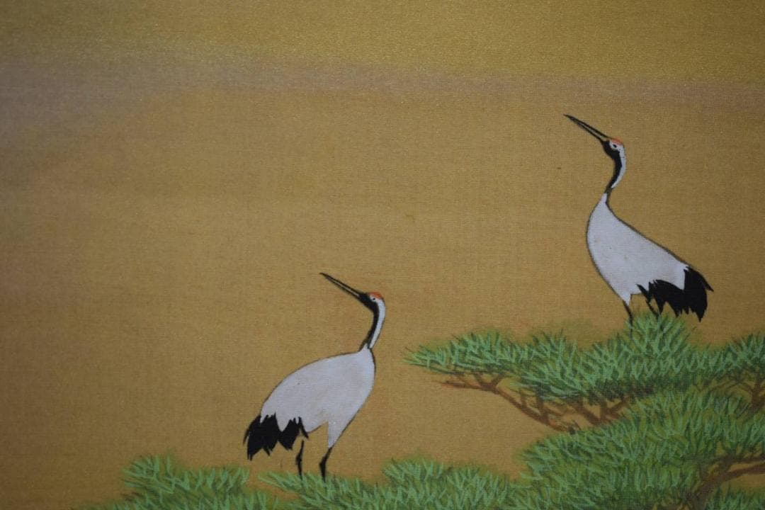 真作/光宣/松上双鶴図/桐共箱付/布袋屋掛軸HE-