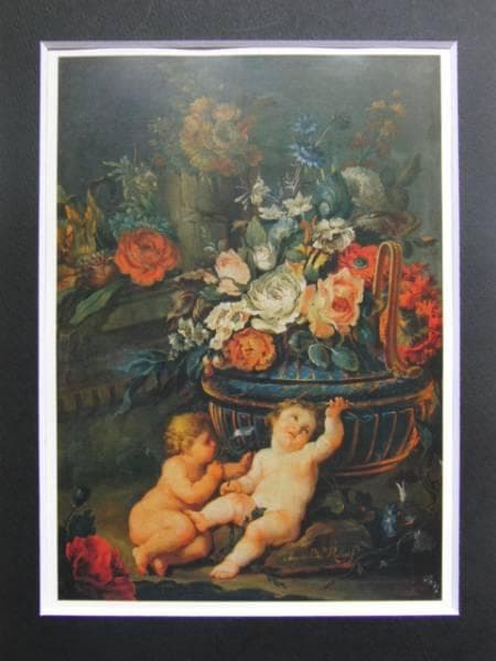 ホワキン・ベルナルド・ルベルト、花と子ども、新品額装付、画集画、状態良好