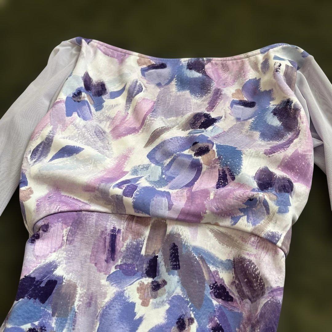 新品未使用】Stina スティナ ラベンダーのお花 長袖バレエレオタード