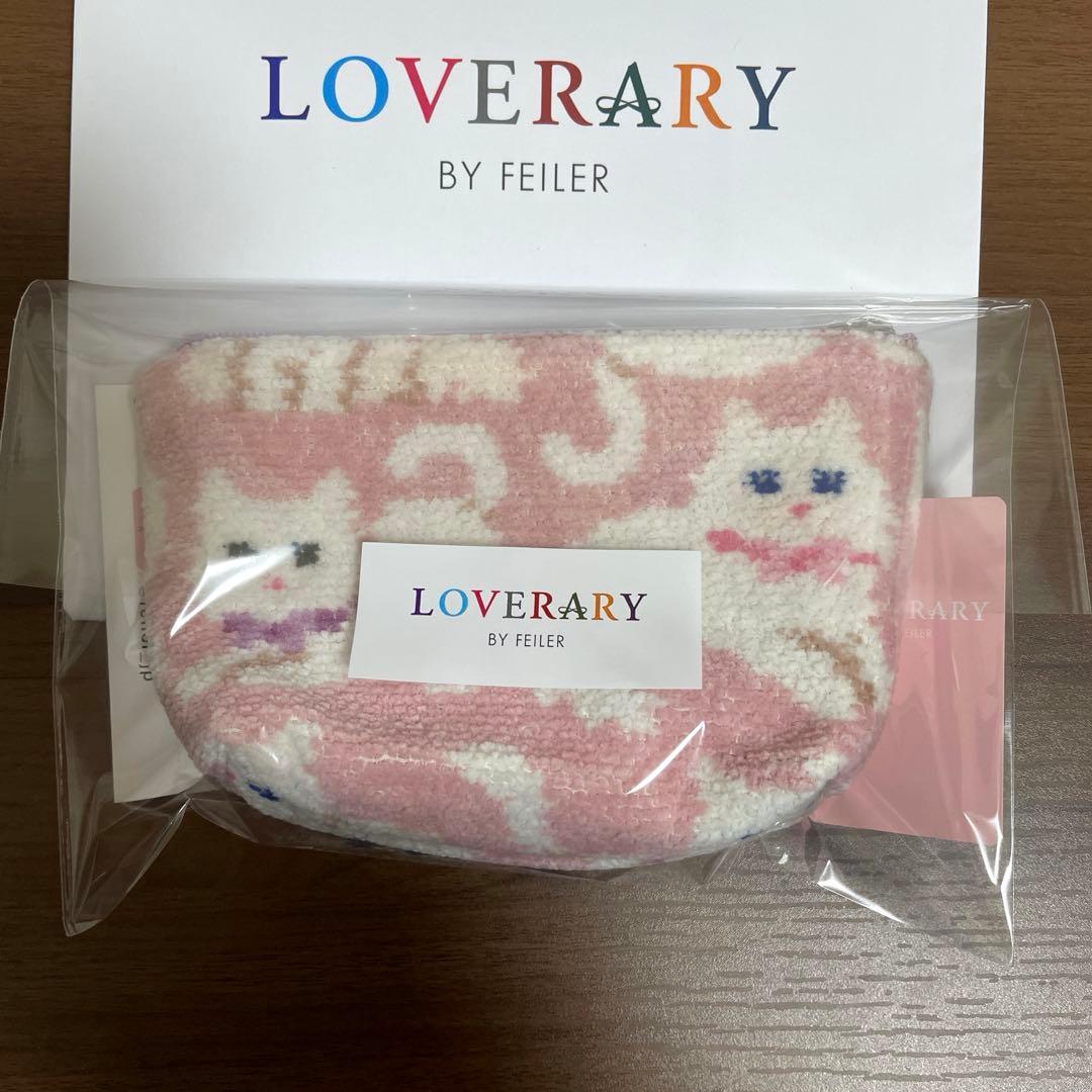 新品】FEILERラブラリー☆モフモフネコチャン☆舟型ポーチS 白猫ネコ②