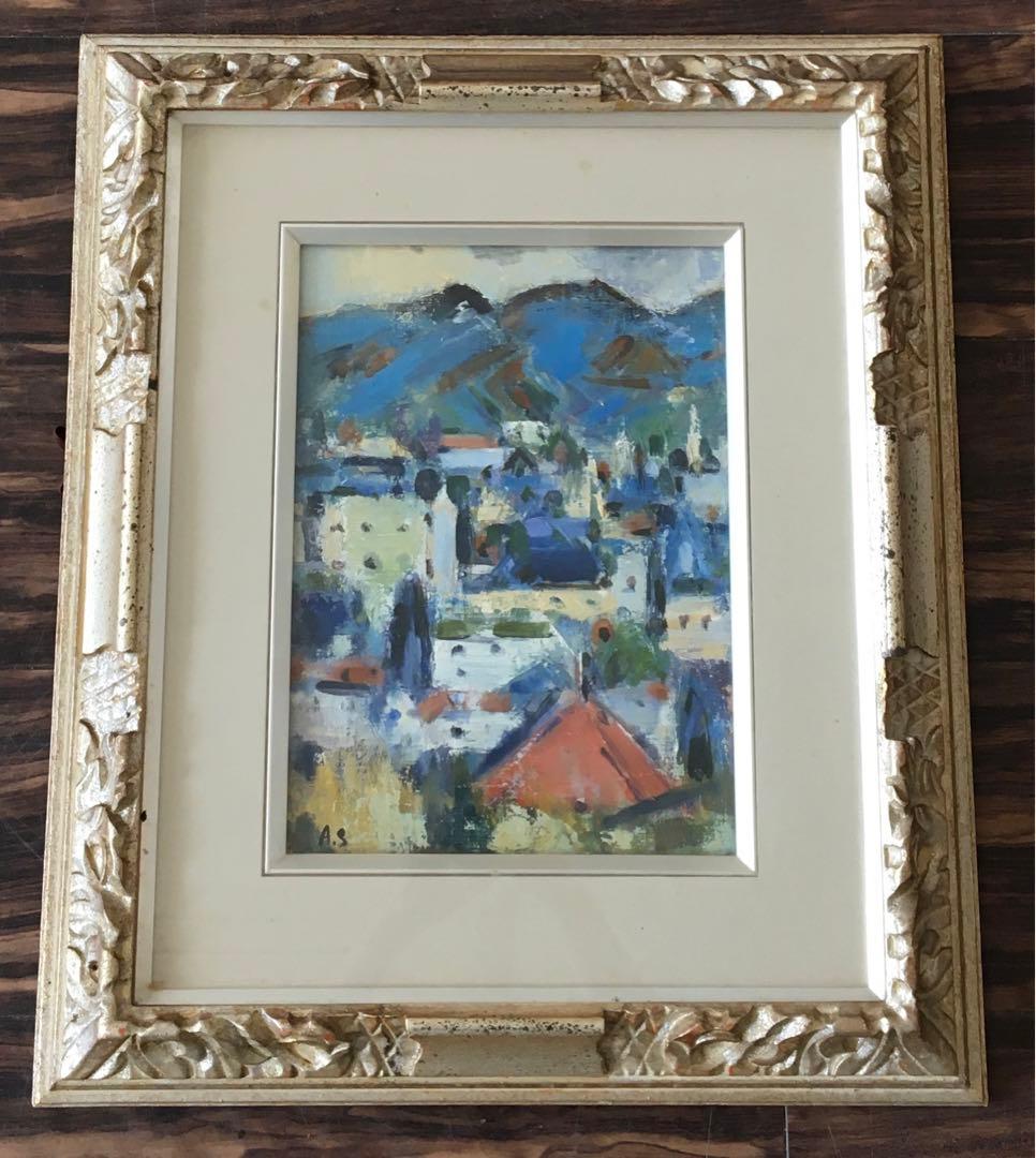 設楽章「伊東風景」油彩 F4 額装 創元会会員 油絵 油画 絵画 D