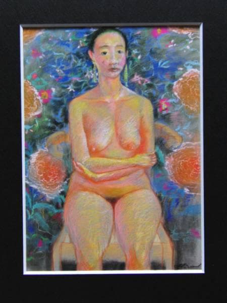 奥谷 博、素描・牡丹と裸婦、希少画集画、新品額付、状態良好