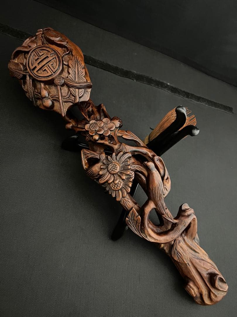 木彫 如意　彫刻 置物 魔除　風水 開運 金運 骨董 インテリア アンティーク