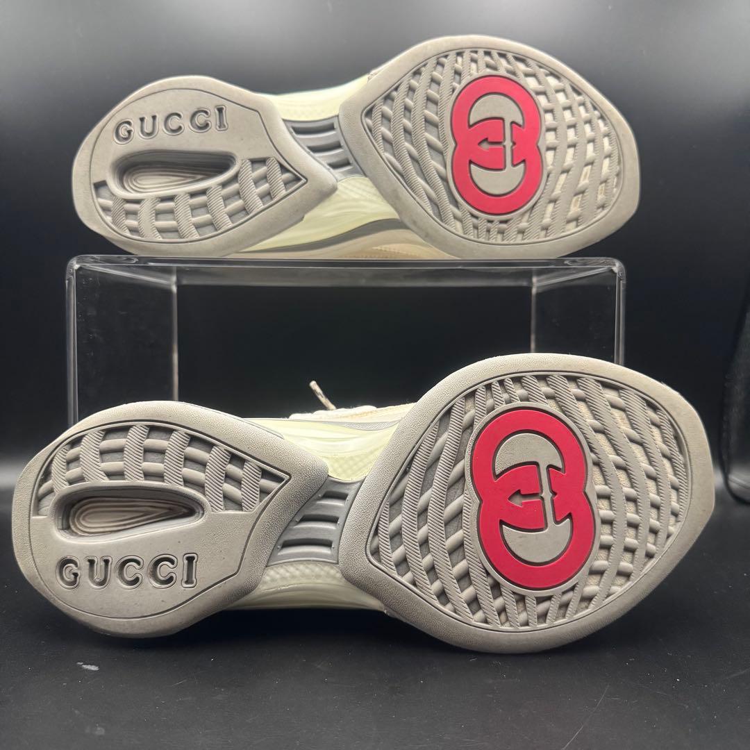 極美品】グッチ RUN スニーカー インターロッキング メンズ レザー 白