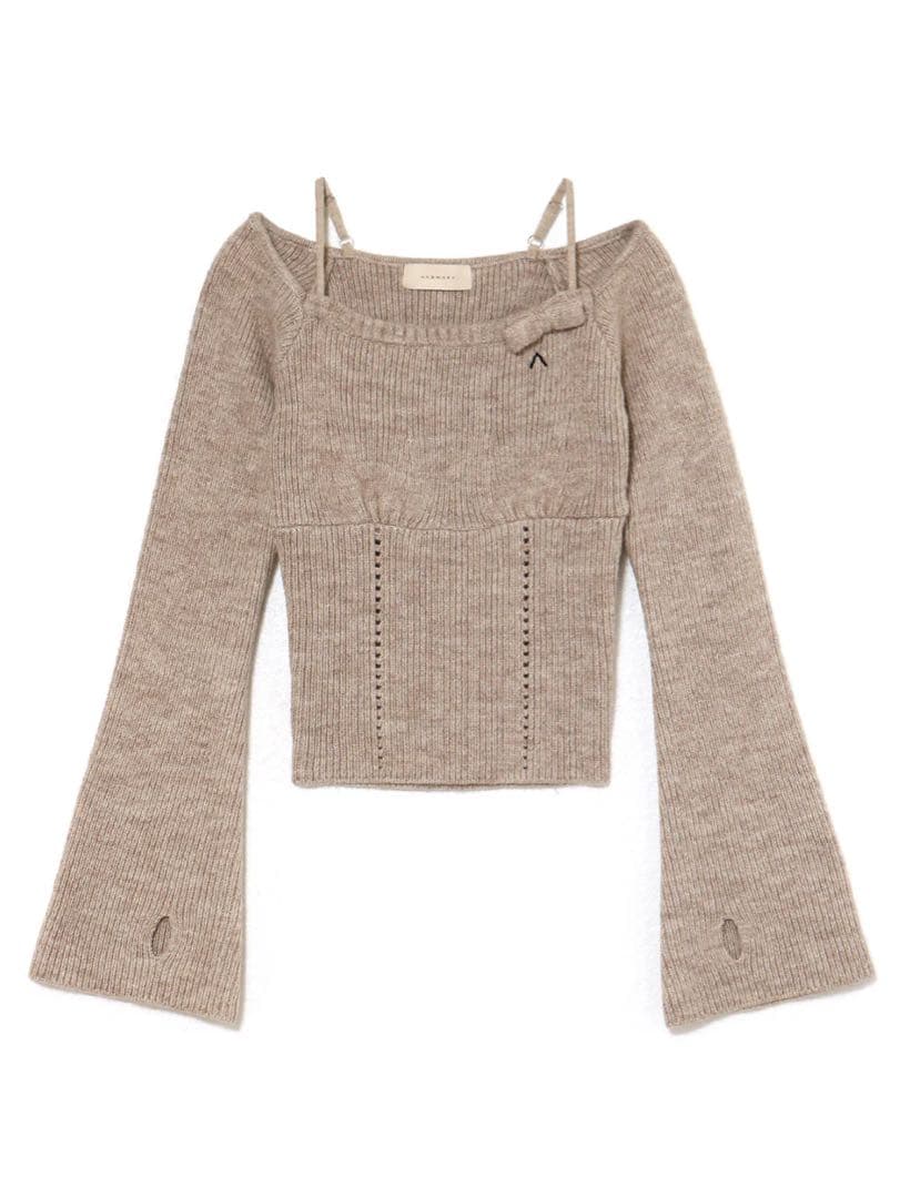 Baby ribbon knit tops ブラウン andmary