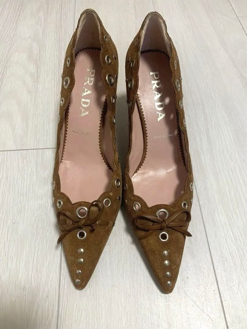 PRADA ブラウン スエード ハイヒール