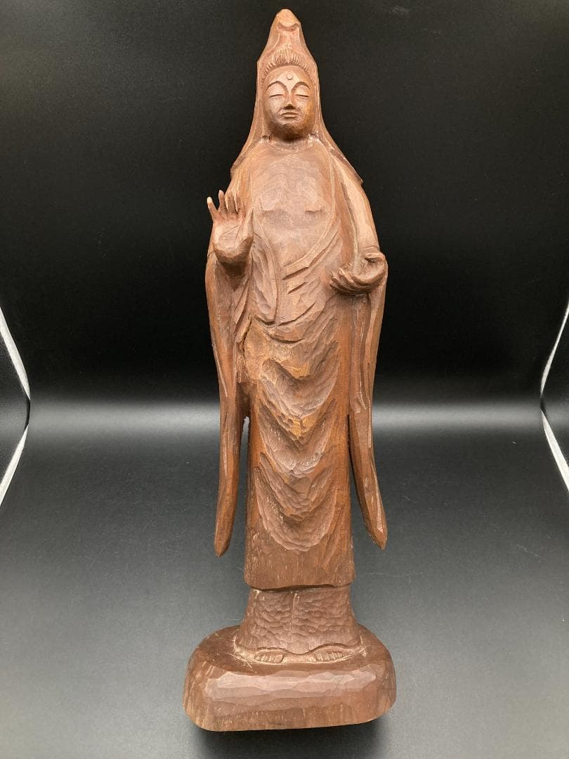 2137」木製 観音像 栄水作 一刀彫 立像 高さ約51cm 重さ1.95kg - メルカリ