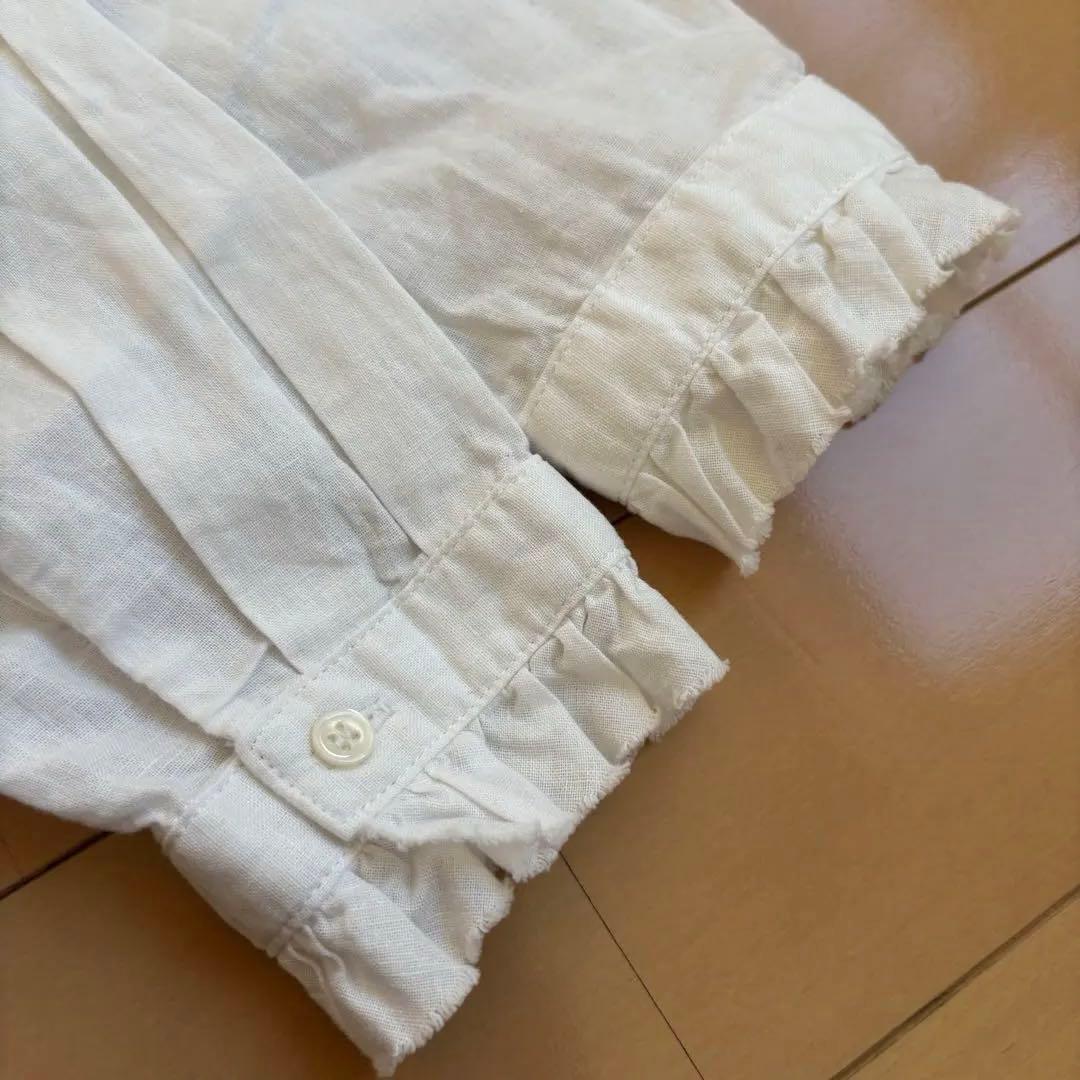 kagure かぐれ コットンリネンワッシャーフリルブラウス ノーカラー