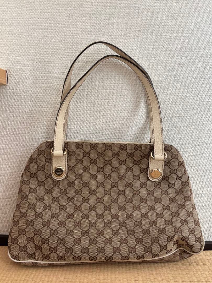 GUCCI ベージュ GGパターン ハンドバッグ GUCCI(グッチ) GG canvas leather handbag GG キャンバス レザー