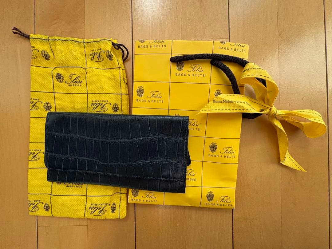 フェリージ　クロコダイルレザー ネイビー 長財布 フェリージ Felisi 長財布 ウォレット クロコダイル型押し レザー