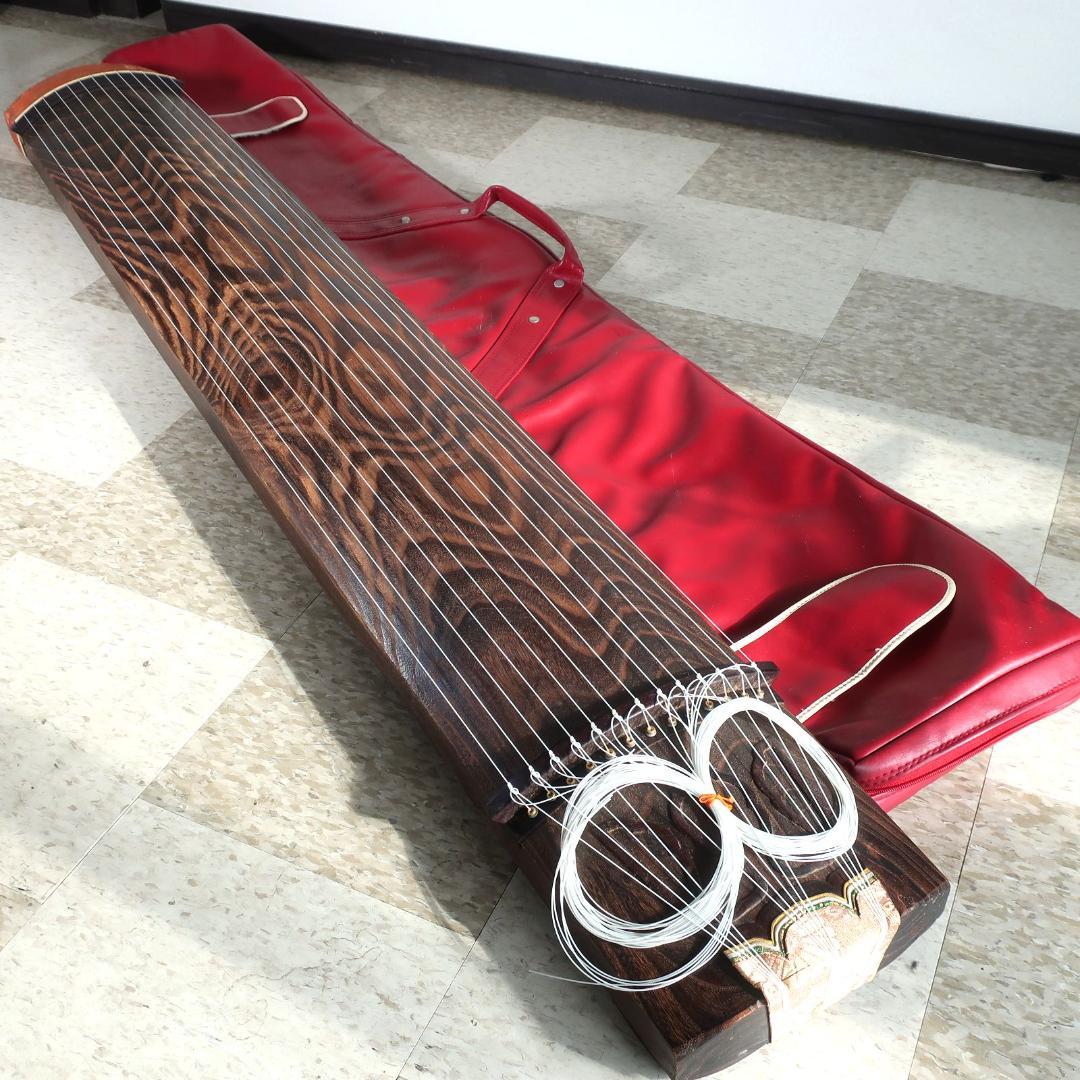 琴 13弦 綾杉彫り くり甲 透かし玉縁包み 全長約185cm 和楽器