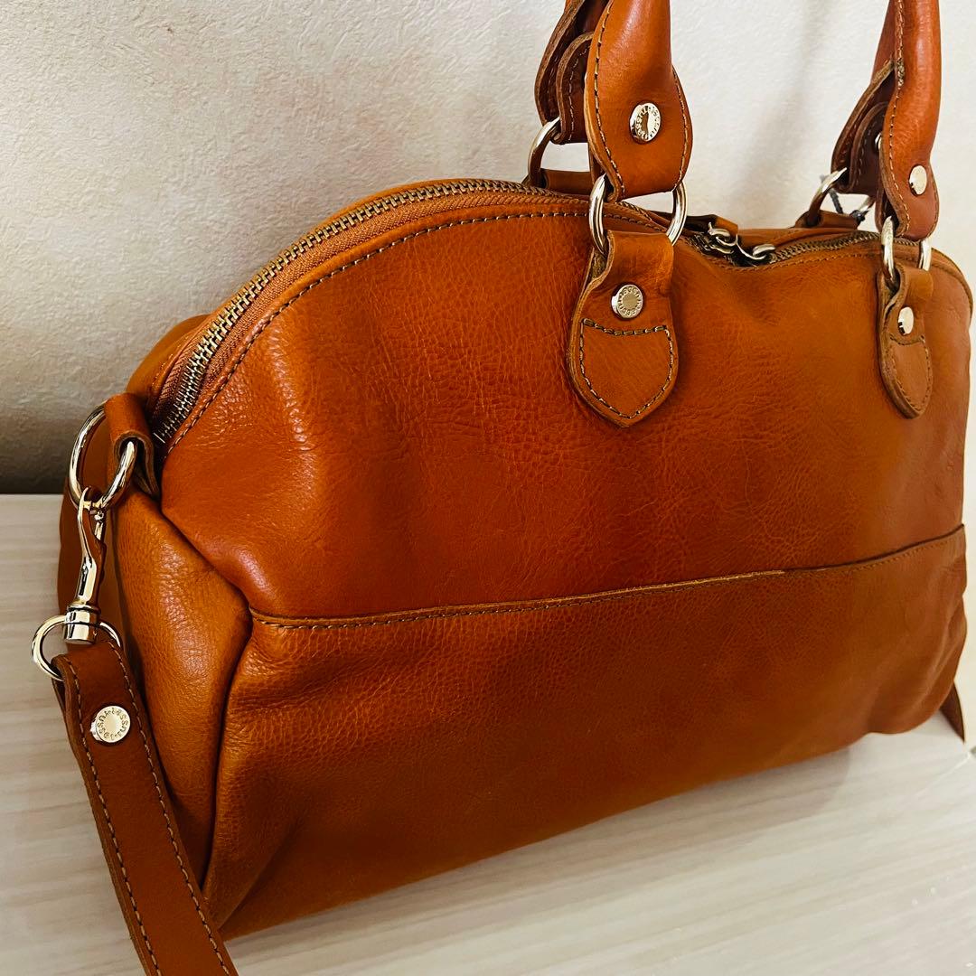 新品 russet 2way レザー ボストンバッグ インナーバッグ付 オレンジ