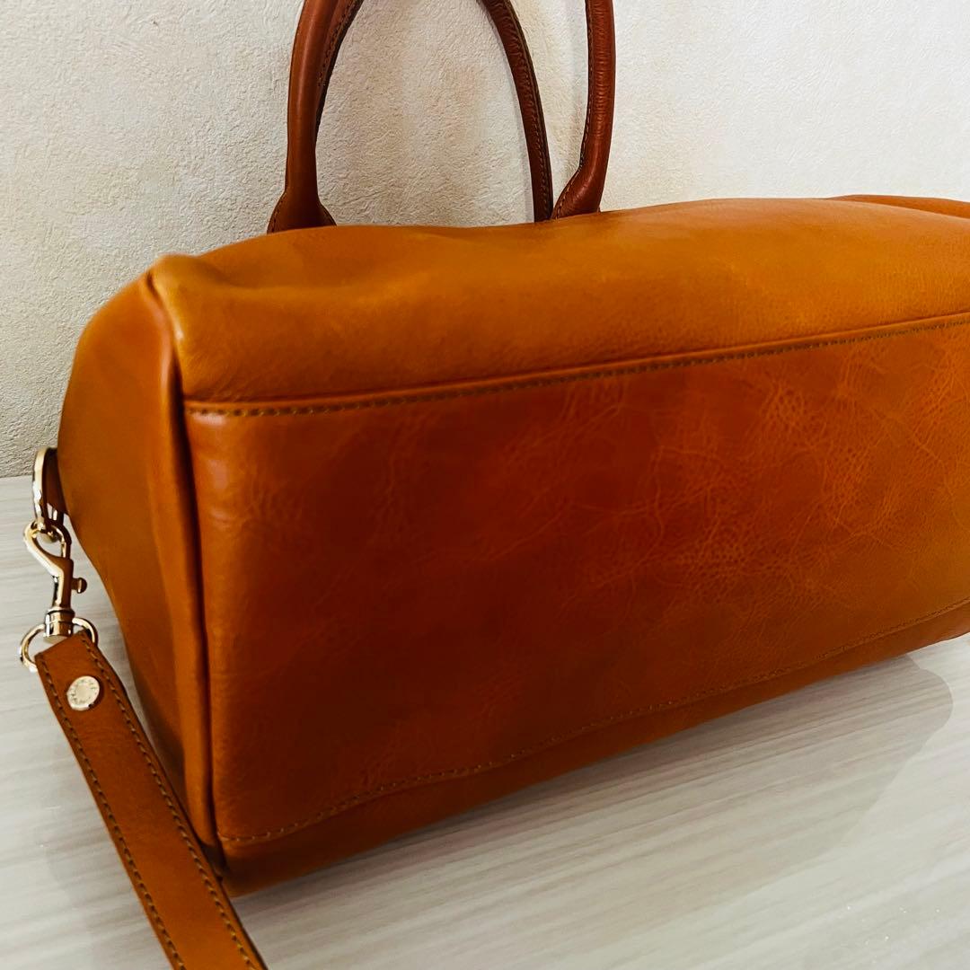 新品 russet 2way レザー ボストンバッグ インナーバッグ付 オレンジ
