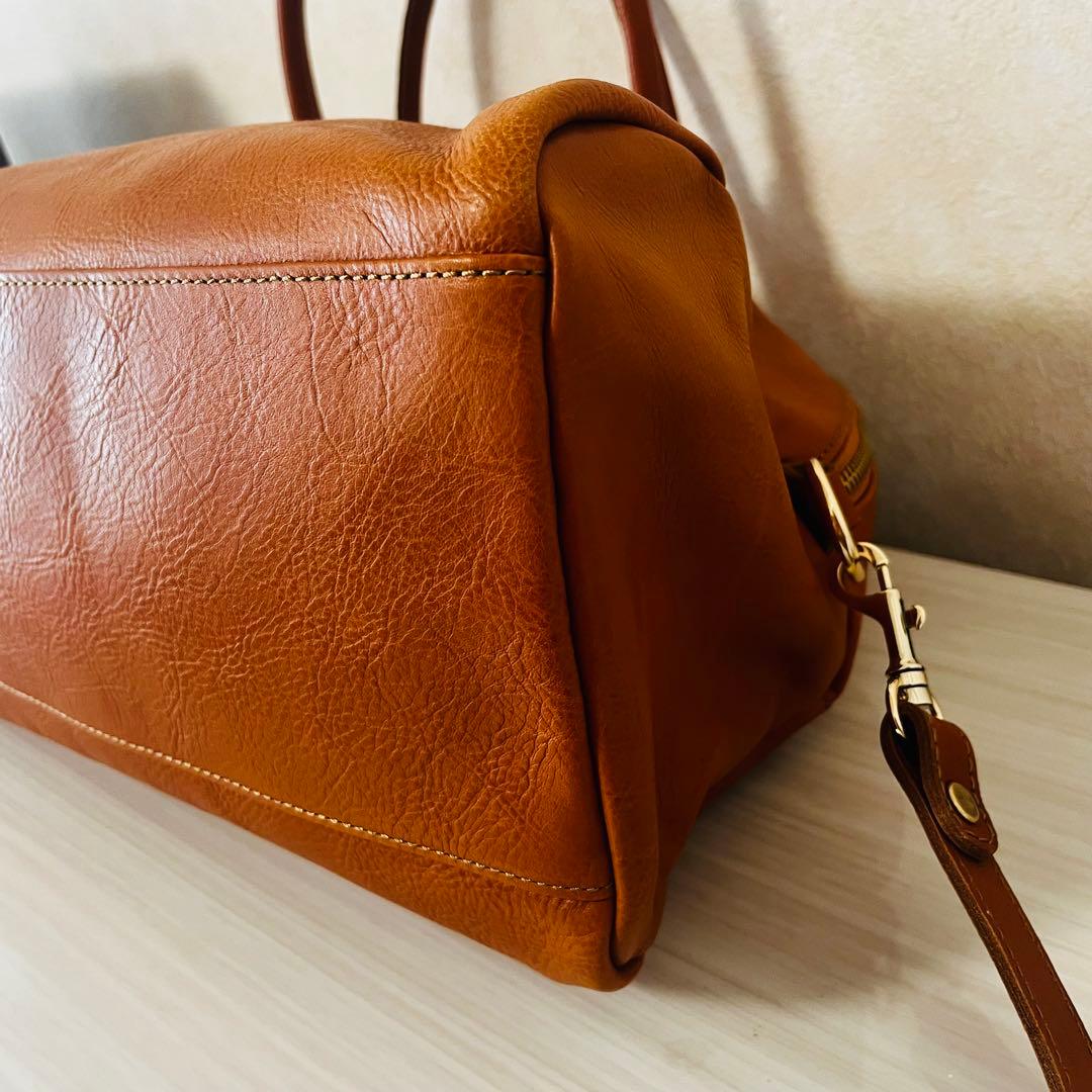 新品 russet 2way レザー ボストンバッグ インナーバッグ付 オレンジ