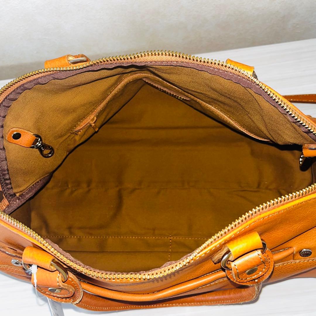 新品 russet 2way レザー ボストンバッグ インナーバッグ付 オレンジ