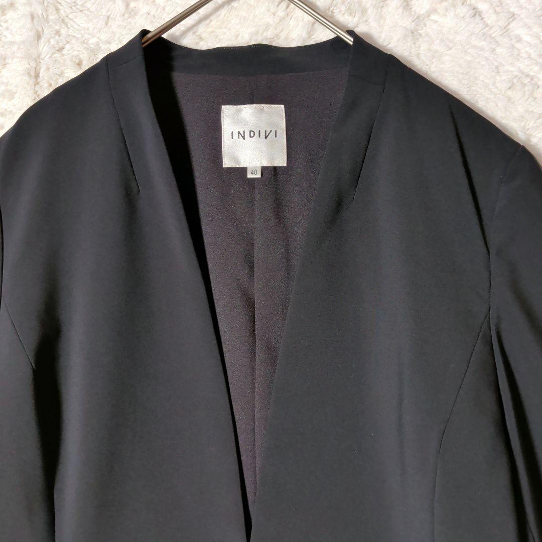 インディヴィ パンツスーツ セットアップ ノーカラー 洗える 黒 - メルカリ