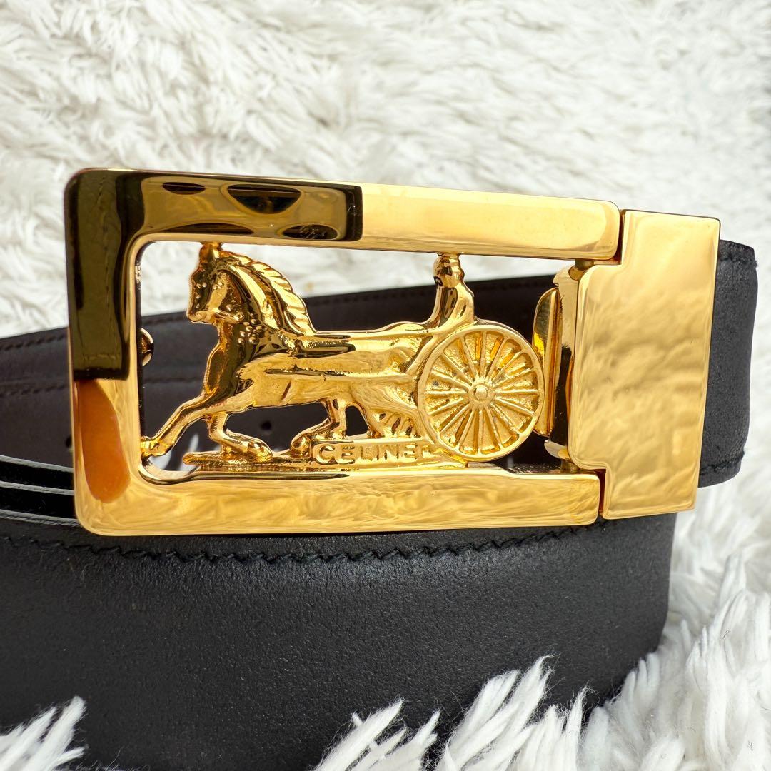【美品】CELINE セリーヌ ベルト 馬車金具 ゴールド