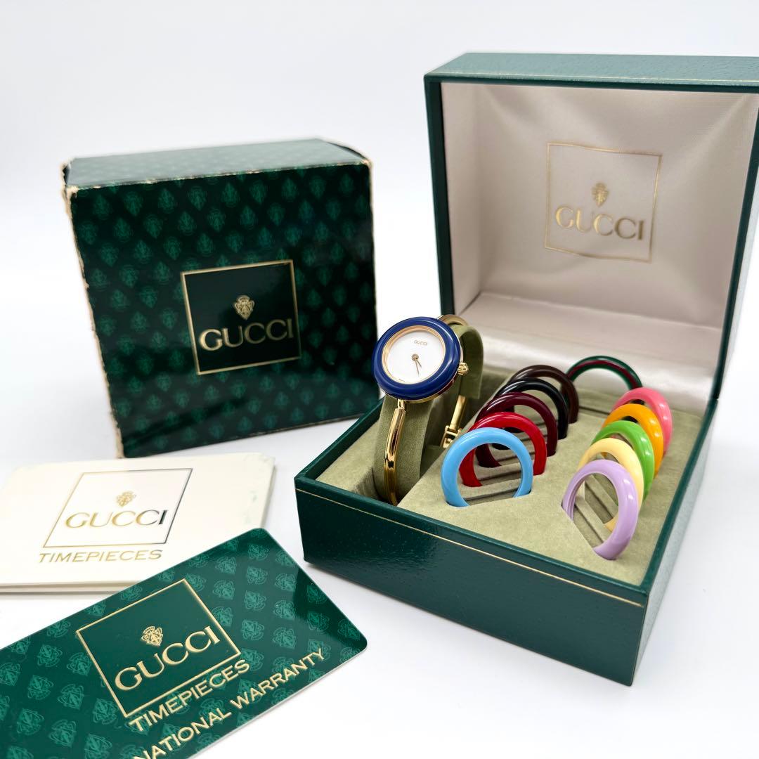 箱付き美品 GUCCI 腕時計 チェンジベゼル レディース ゴールド 12色