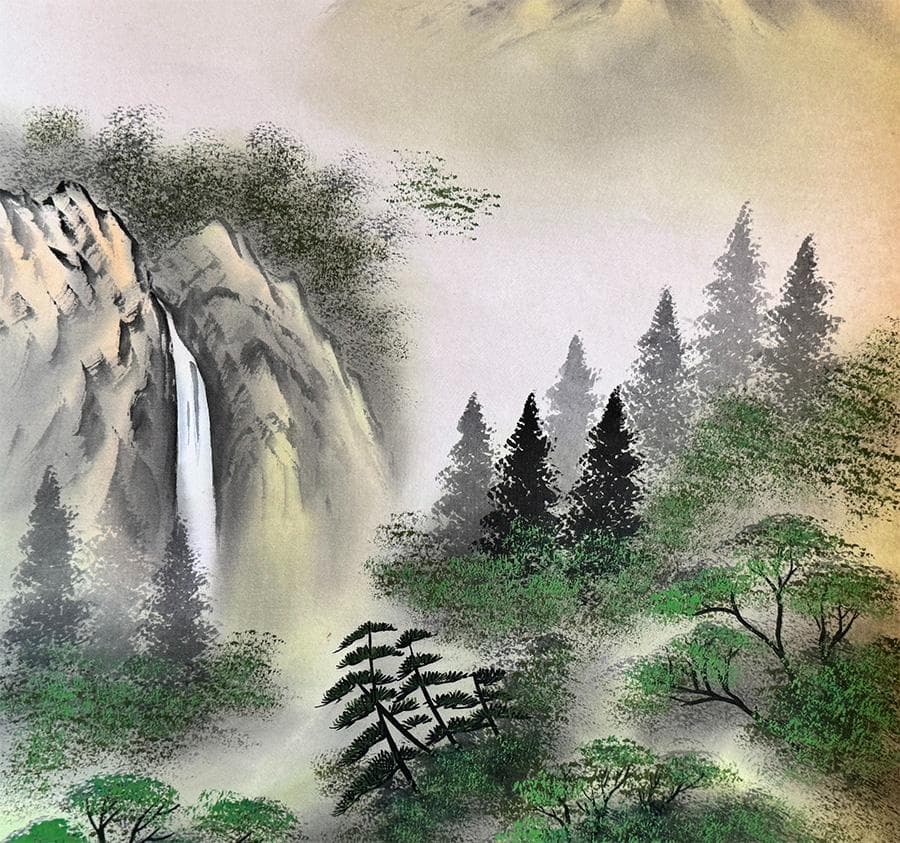 寿山 筆 招福山水画 掛軸 共箱 『 藻をかる 儲かる 』縁起物 金 財運