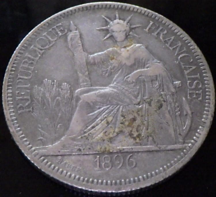 フランス領インドシナ ピアストル銀貨 【銀貨保証】アンティークM24080802 フランス領 インドシナ 1ピアストル 貿易銀貨 1908年 銀貨 古銭 コイン