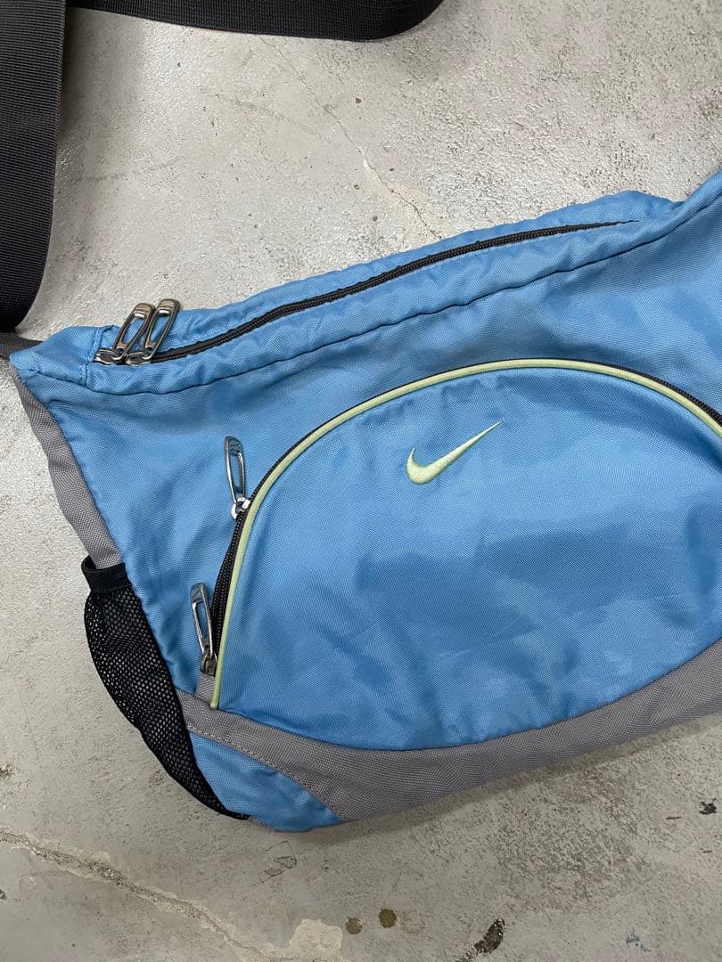 90s NIKE ナイキ ショルダーバック y2k 水色 刺繍 ナイロン テック