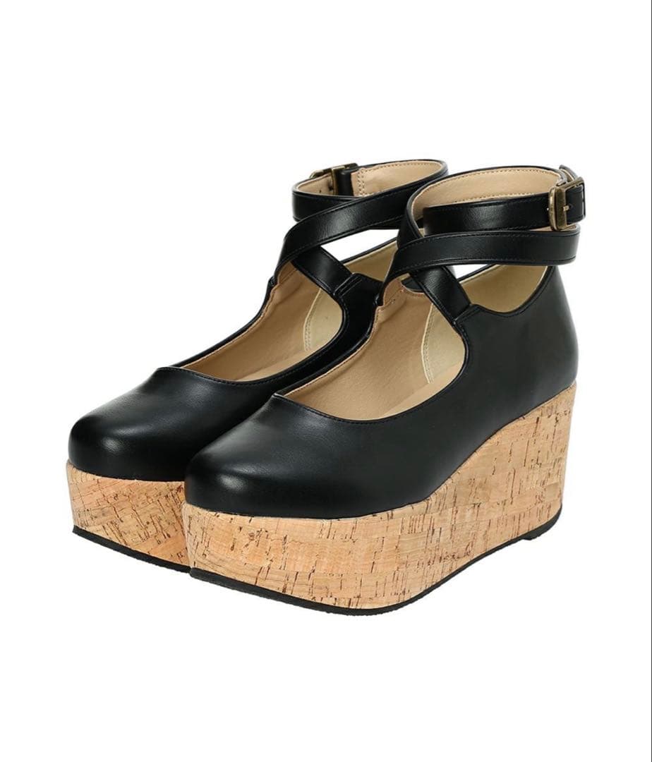 クロスストラップ厚底パンプス(Mサイズ)/an another angelus