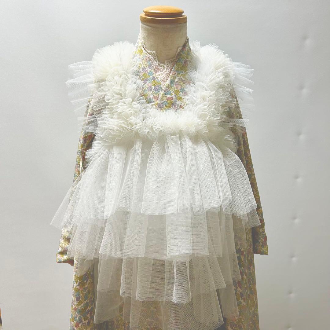 被布エプロン【フリルホワイト】チュール被布 被布ドレス 七五三