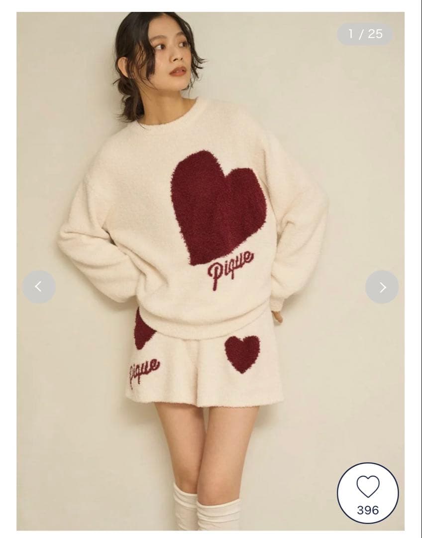 ジェラートピケ　ハートジャガードプルオーバー＆ショートパンツセット