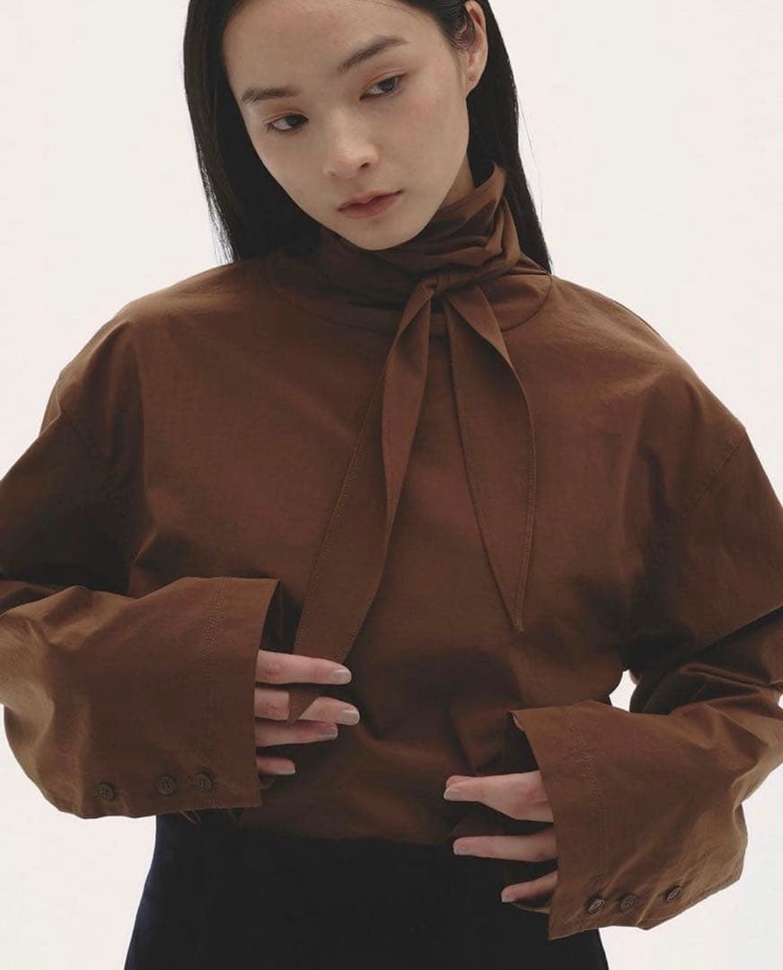 todayful Roundhem Tie Blouse ブラウン