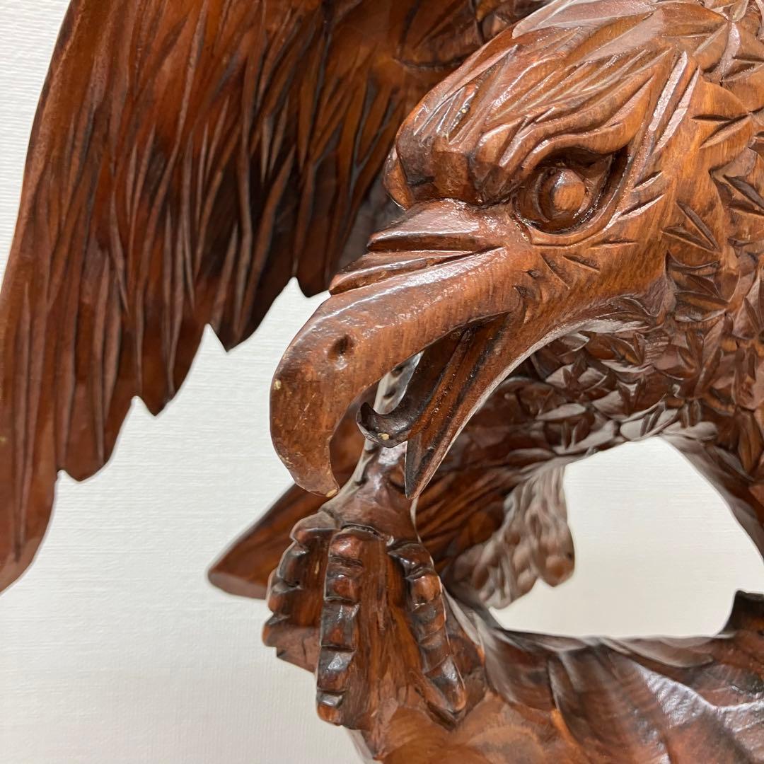 木彫り/鷹/鷲/美術品/オブジェ/アンティーク/彫刻】置物 木製彫刻