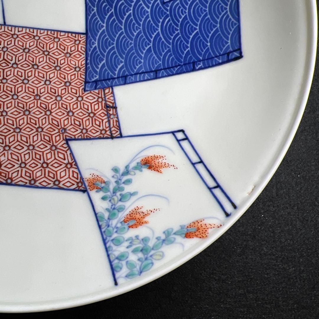 時代 色鍋島 八寸皿 塗木箱付 直径21㎝ 東Y8-0109☆