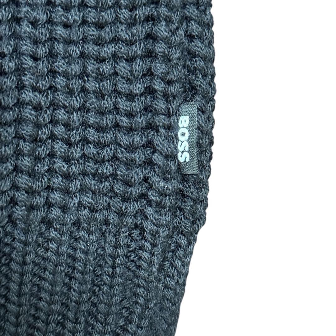 美品】HUGO BOSS リブニット イタリア製糸 ダークネイビー Lサイズ