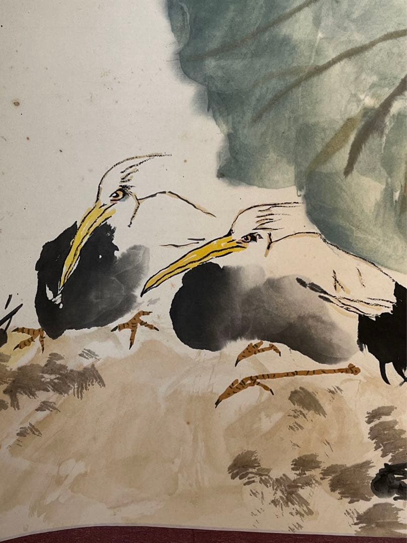 中国著名画家：李庚画伯の肉筆色紙作品（2枚）と芸大先生の