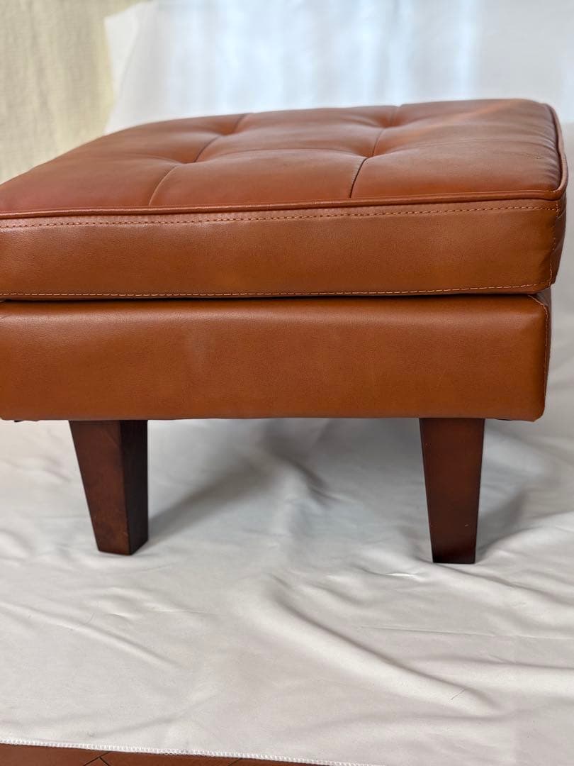 オットマンブラウンレザー 関家具 ソファ レザー おしゃれ オットマン スツール コンパクト 木脚