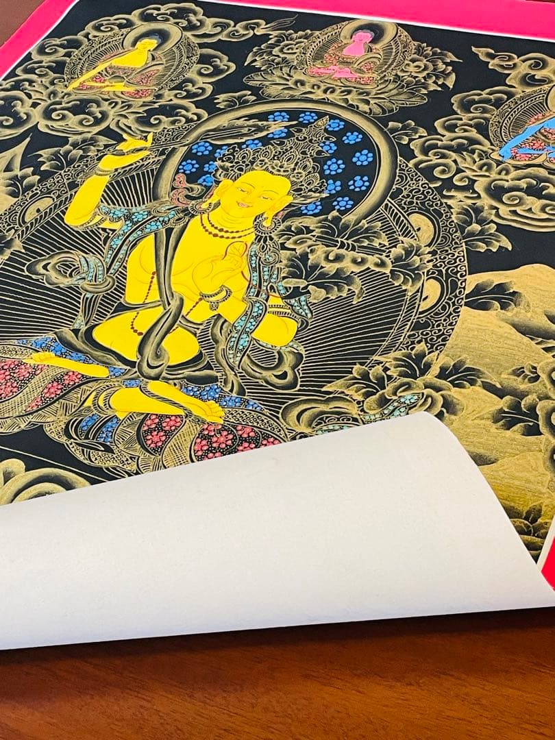《手描き肉筆画》文殊菩薩 マンジュシュリー 文殊師利 タンカ 曼荼羅 仏画