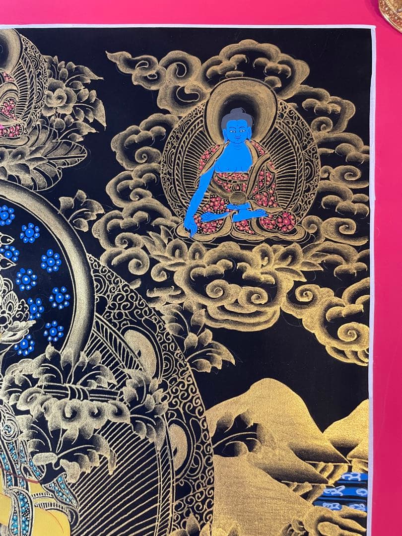 《手描き肉筆画》文殊菩薩 マンジュシュリー 文殊師利 タンカ 曼荼羅 仏画