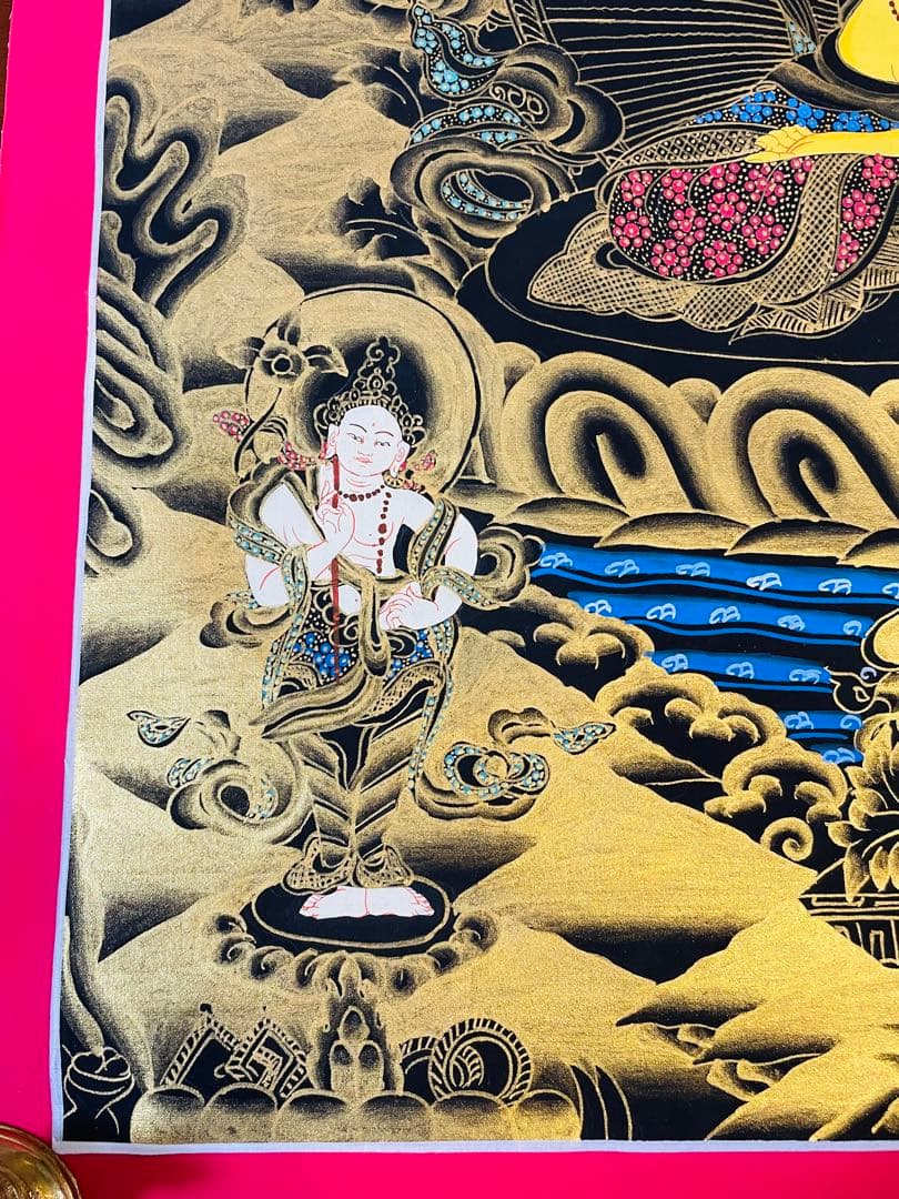 《手描き肉筆画》文殊菩薩 マンジュシュリー 文殊師利 タンカ 曼荼羅 仏画