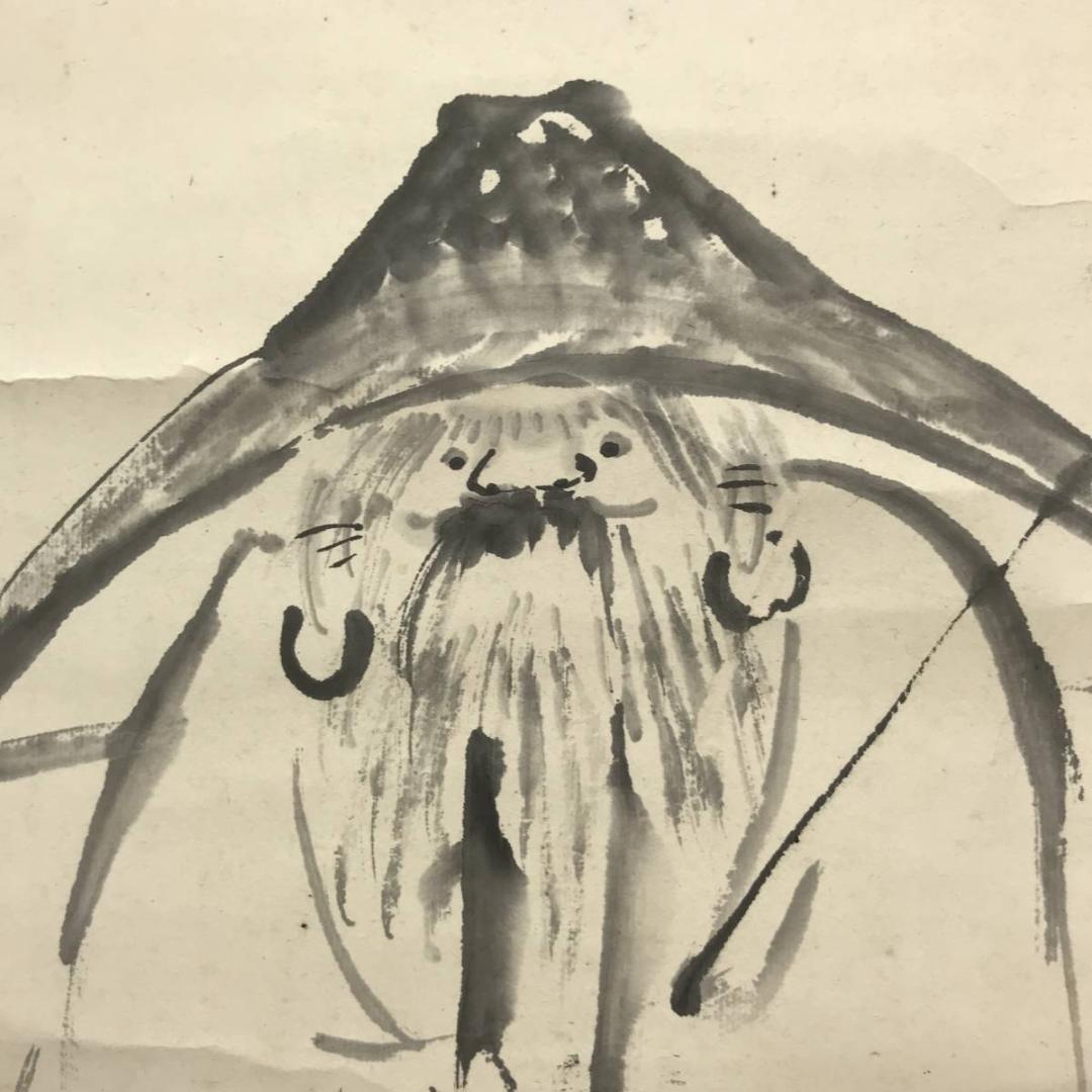 真作】田能村直入/騎羅漢画賛/騎馬翁/馬人物図/掛軸/名家伝来/AC-