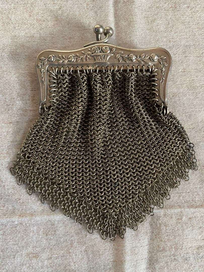 フランスアンティーク　ブロカント　蔓薔薇のポルトモネ　シャトレーン