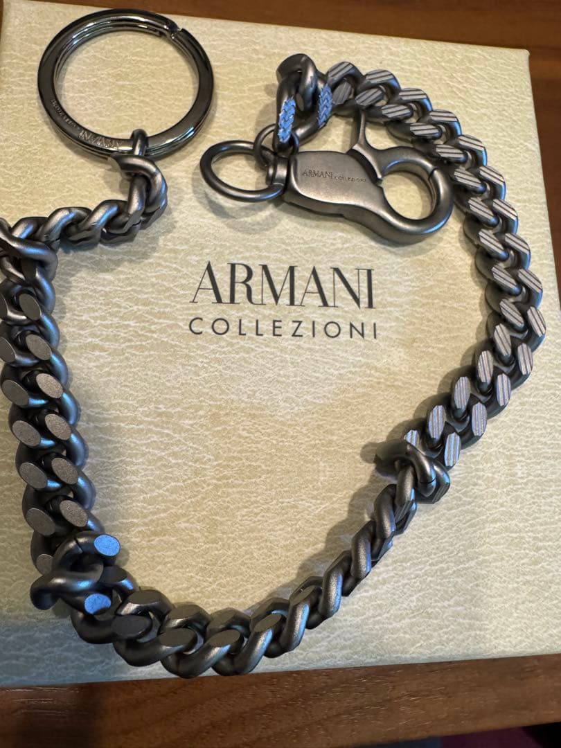 【新品未使用】ARMANIアルマーニ 真鍮艶消シルバー チェーン キーリング