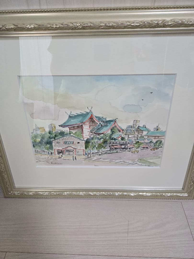 榎木孝明さん 水彩画(原画) 水天宮 装飾フレーム付き 新宿伊勢丹6階アート＆フレーム【榎木孝明 作品展 ～俳優の眼差し 歴史