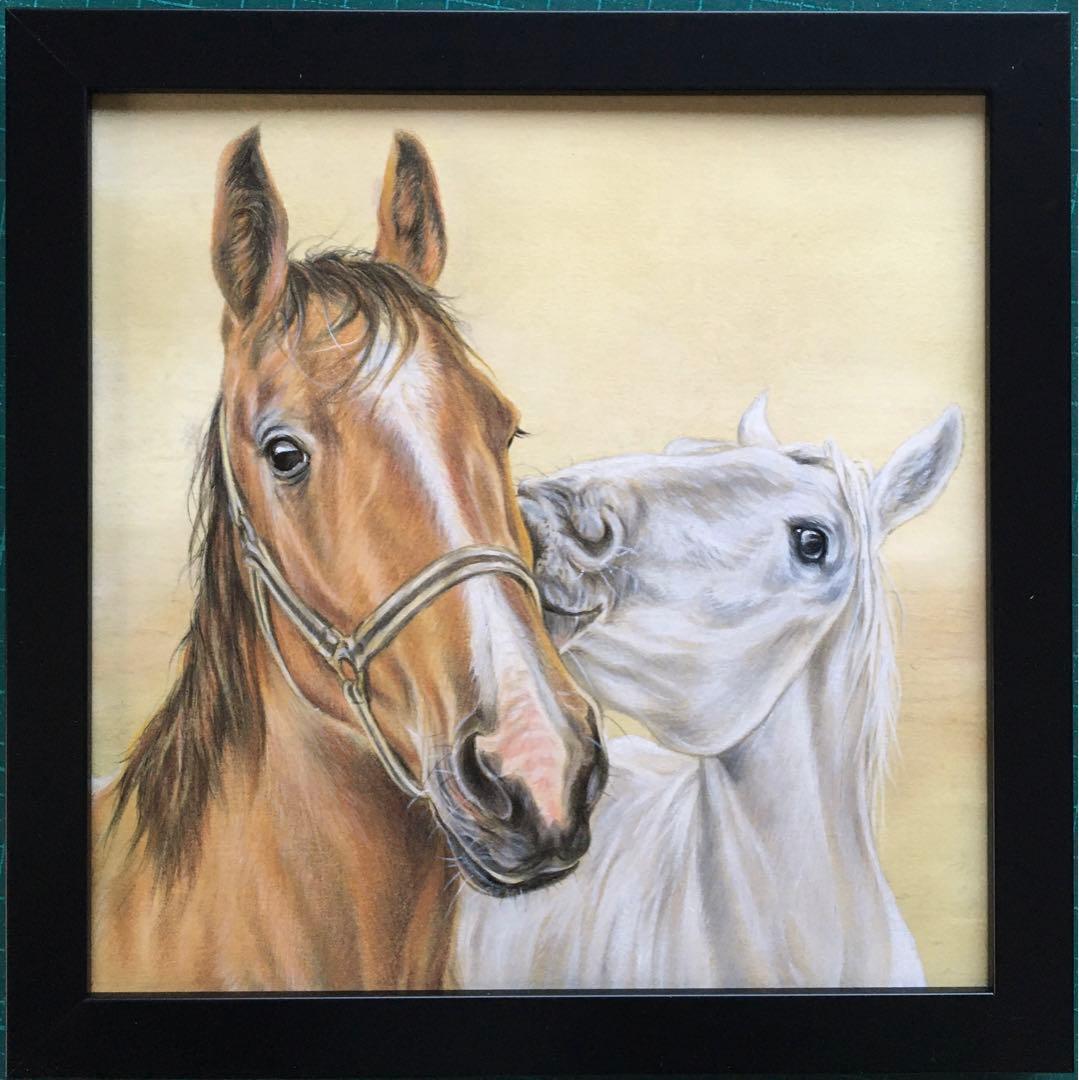 謹賀新年 馬の絵画 色鉛筆画 午年 原画 一点もの 手描きイラスト